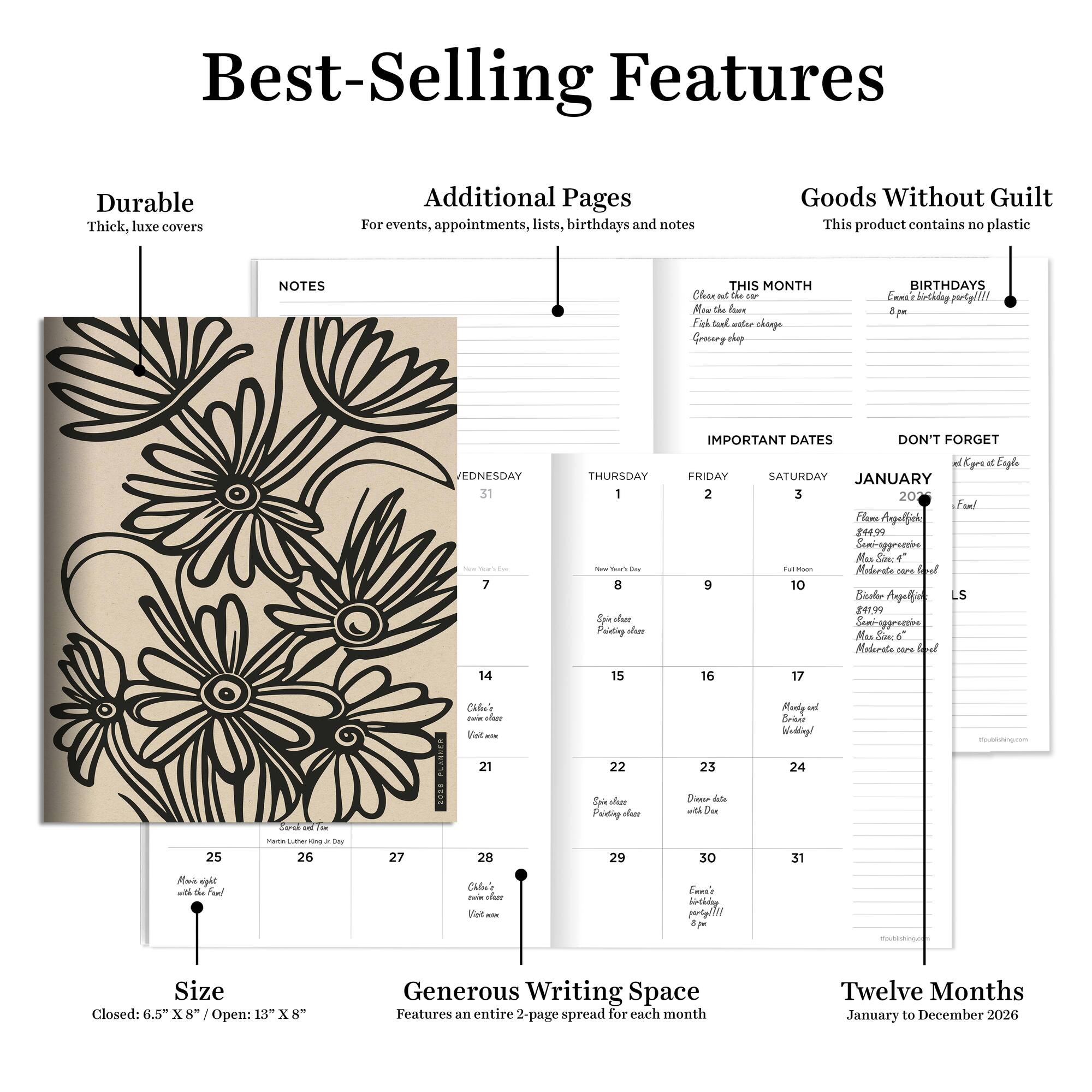 2026 Drawn Daisies Medium Monthly Planner